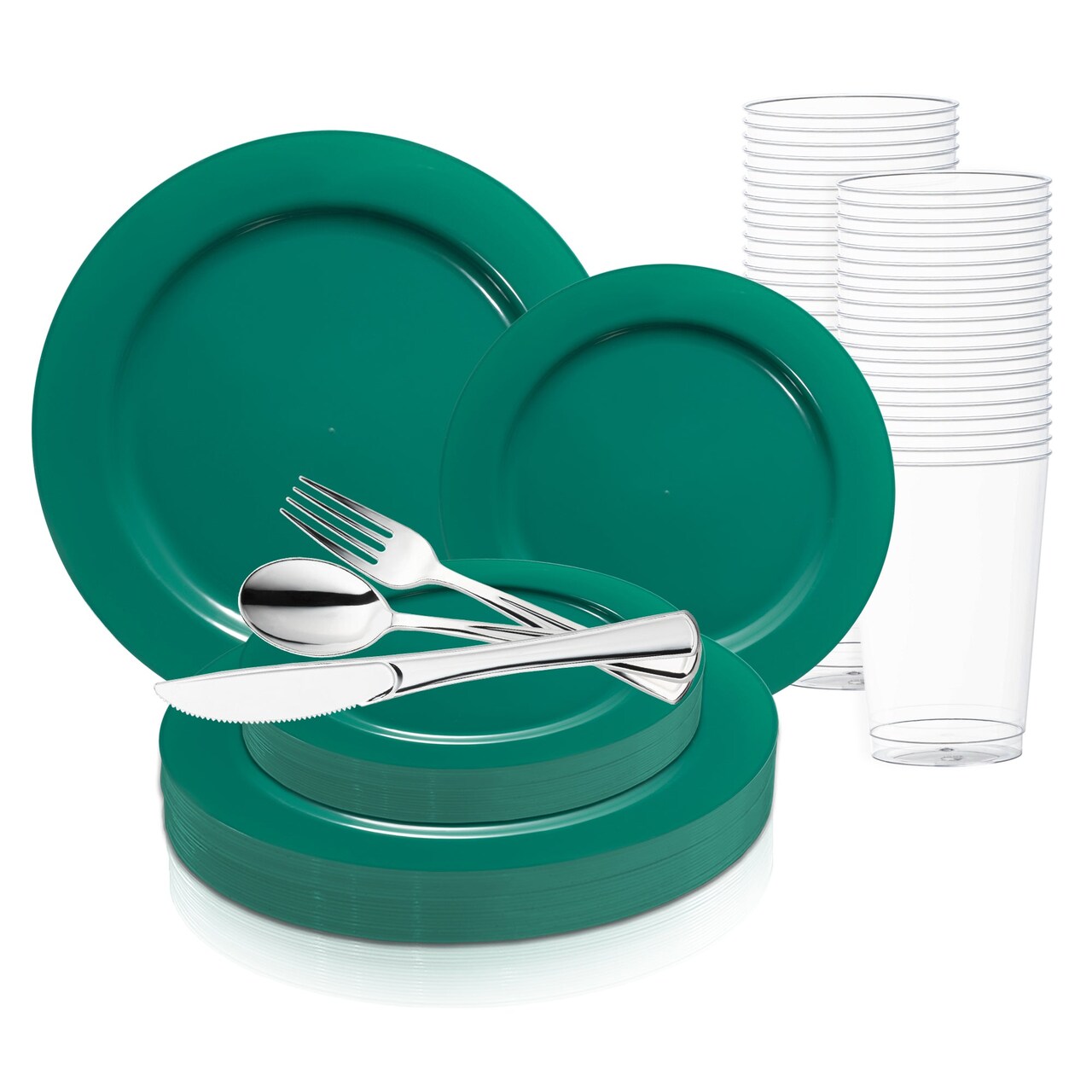 Solid Green Holiday Round Disposable Plastic Wedding Value Set (20 Settings)